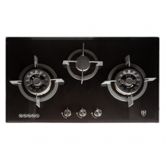 EF 86cm Black Tempered Glass Gas Hob In 3 Burners (Only LPG)