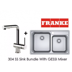 Franke 860MM Double Bowls Sink Bundle With Gessi Pull Out Mixer Tap