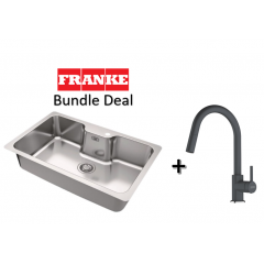 Franke Bell 745mm Undermount Stainless Steel Single Bowl Sink With Franke Lina Pull-Out Mixer Tap In Onyx Black