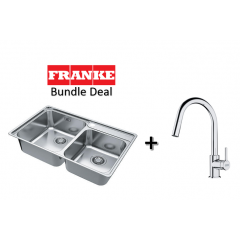 Franke Bell 790mm Drop In Stainless Steel Double Bowl Sink With Franke Lina Pull-Out Mixer Tap In Chrome