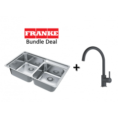 Franke Bell 790mm Drop In Stainless Steel Double Bowl Sink With Franke Lina Mixer Tap In Onyx Black