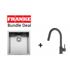 Franke Planar 390mm Undermount Stainless Steel Single Bowl Sink With Franke Lina Pull-Out Mixer Tap In Onyx Black
