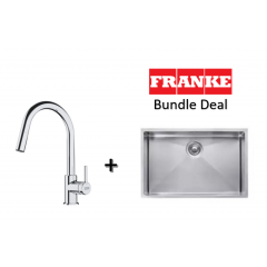 Franke Planar 650mm Undermount Stainless Steel Single Bowl Sink With Franke Lina Pull-Out Mixer Tap In Chrome