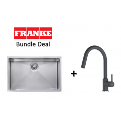 Franke Planar 650mm Undermount Stainless Steel Single Bowl Sink With Franke Lina Pull-Out Mixer Tap In  Onyx Black