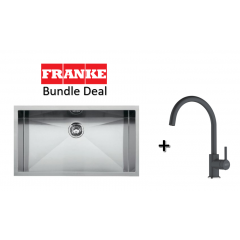 Franke Planar 790mm Undermount Stainless Steel Single Bowl Sink With Franke Lina Mixer Tap In Onyx Black