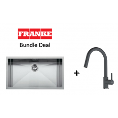 Franke Planar 790mm Undermount Stainless Steel Single Bowl Sink With Franke Lina Pull-Out Mixer Tap In Onyx Black