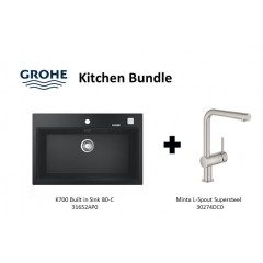 Grohe Composite Granite Sink K700 Built In 80-C With Minta L-Spout Supersteel Kitchen Sink Mixer Tap