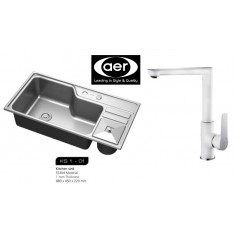 AER Stainless Steel Kitchen Sink Bundle With Sink Mixer Tap White Platted